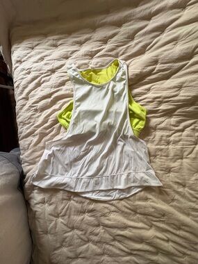Free People, White Racerback Tank with Neon Yellow Lining